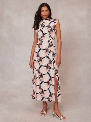 Black Floral Print Midi Dress