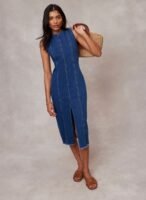 Blue Sleeveless Denim Midi Dress