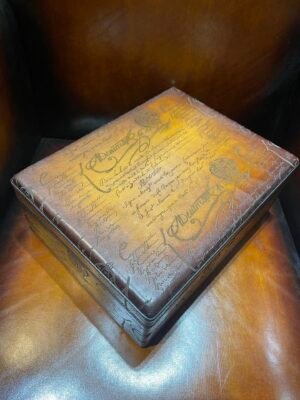 Cedar wood cigar box cowhide fully carved love letter style