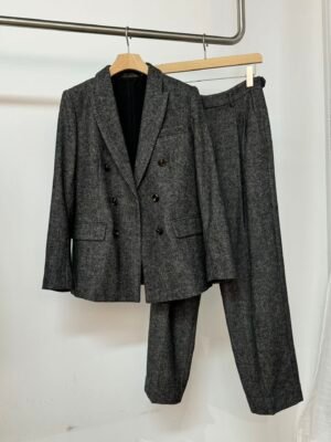 BC new gray herringbone double-sided cashmere coat, knee length, suit collar woolen coat, full of hi